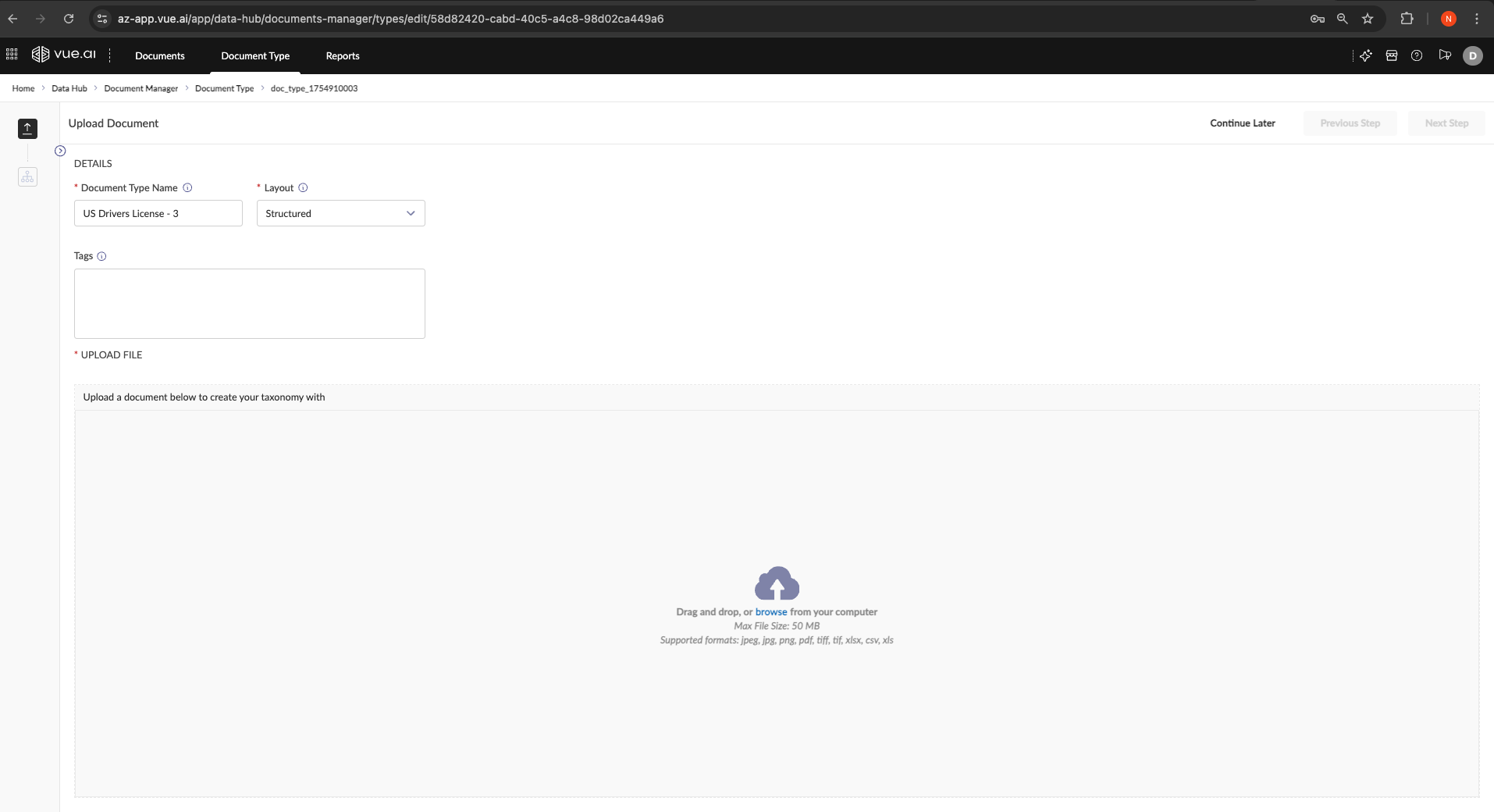Configuring the new Document Type and uploading a sample document.