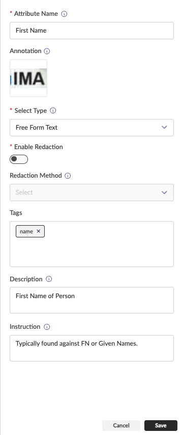 Text attribute settings.