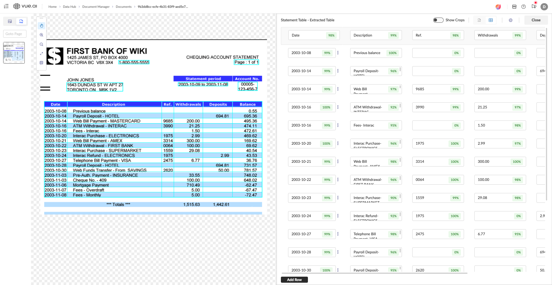 Merged table result showing the master table and individual page tables.