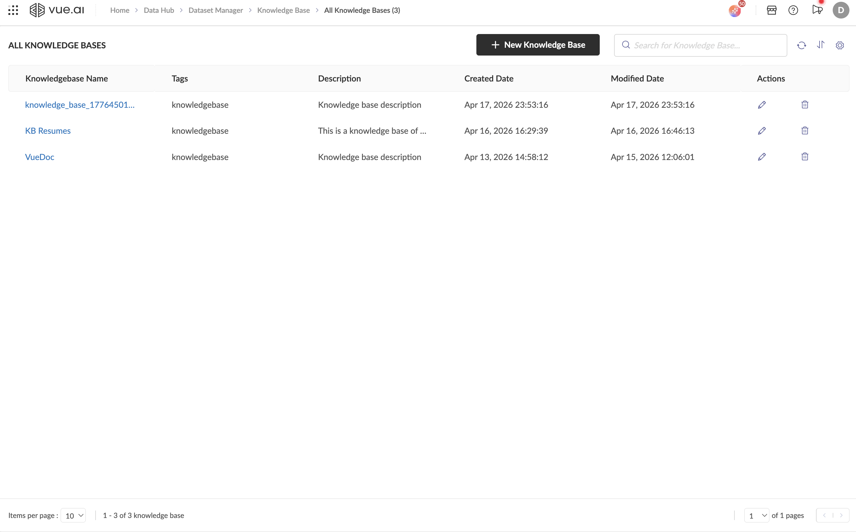Knowledge Base listing page